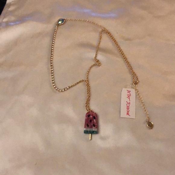 Betsey Johnson Gold Tone Watermelon Popsicle Pendant Necklace Cup Chain NWT - Picture 13 of 16